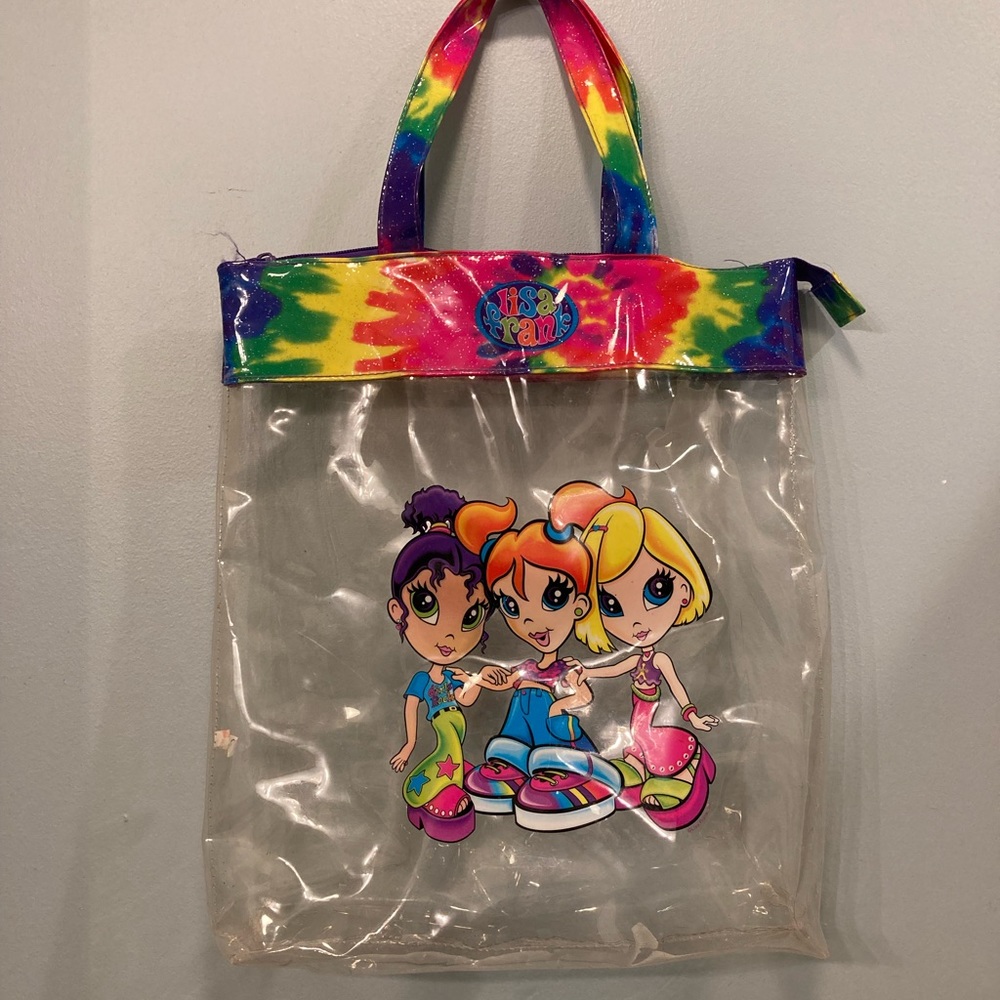 Vintage Lisa Frank Fab Friends clear tote bag with tie dye handles with zipper